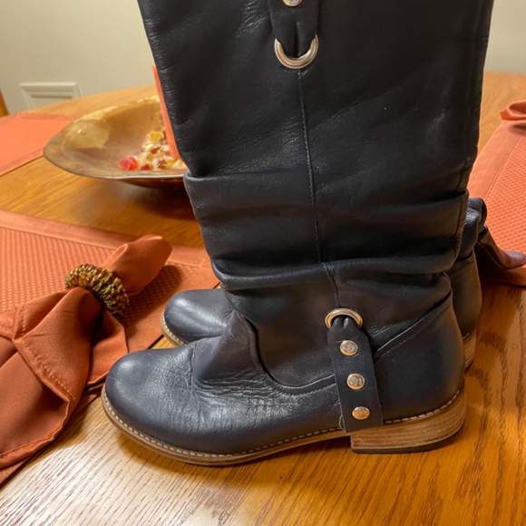 Navy Blue Leather Boots - Picture 1 of 5